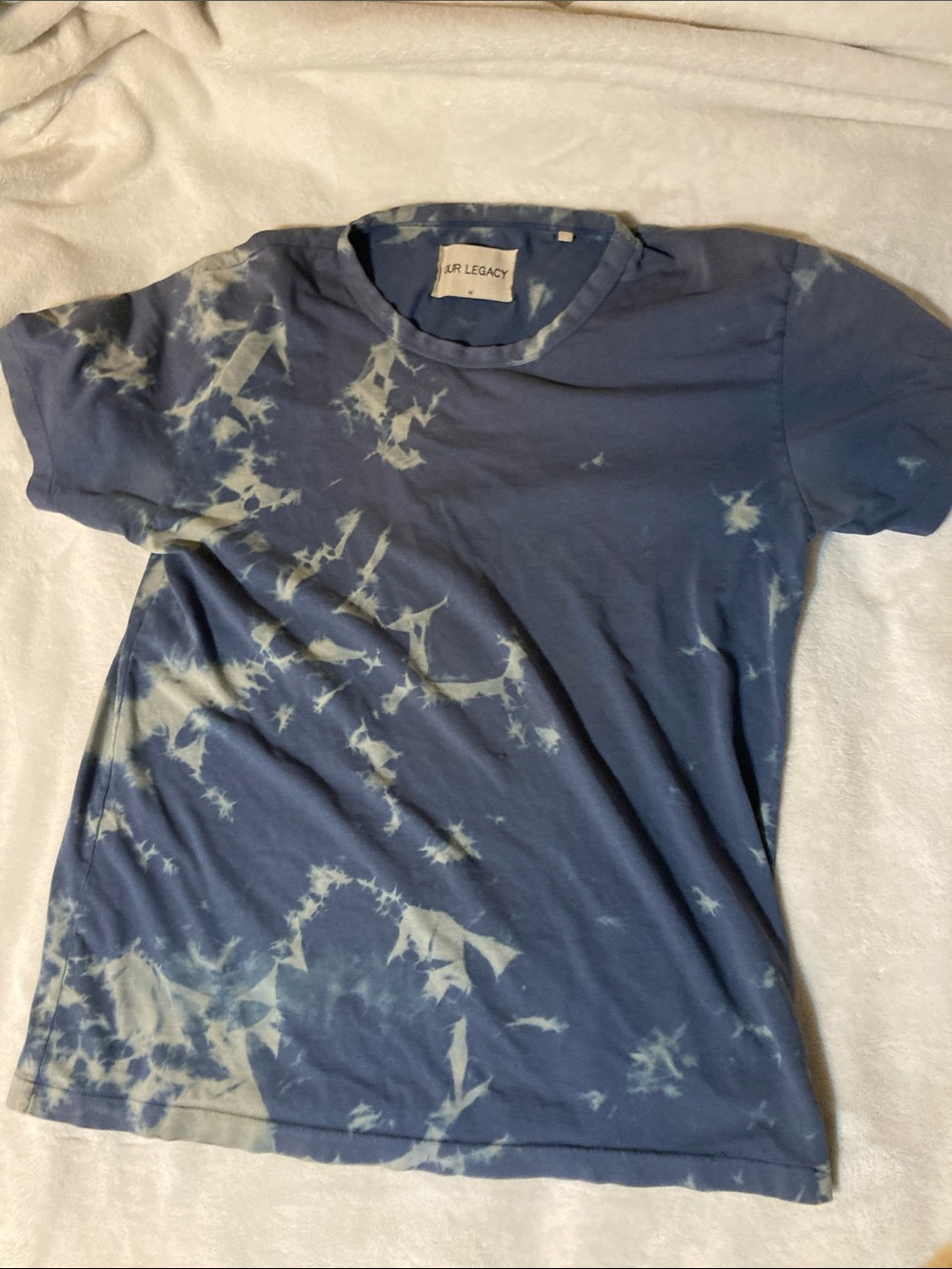 Our Legacy Navy and Cream Tie-Dye Short Sleeve Tee